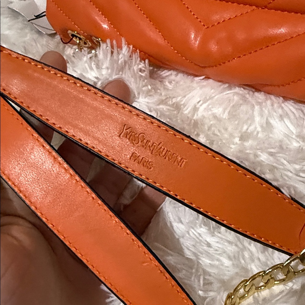 Saint Laurent Orange Quilted Shoulder Bag with Gold Hardware - Picture 6 of 7